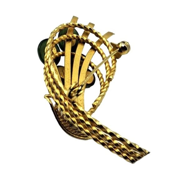 Nephrite Jade Brooch Gold Tone Filigree Setting Vintage Costume Jewelry - Picture 6 of 8